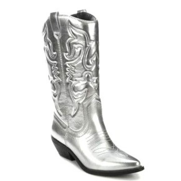 Silver Western Cowboy Mid-Calf Boots-Size 11 - Picture 2 of 12